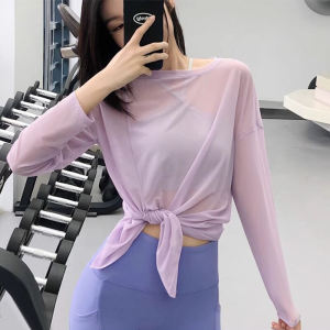 Womens Loose Lightweight Long Sleeve Yoga Top Running Fitness Sportswear Quick Dry Breathable T-Shirt Polyester Fabric