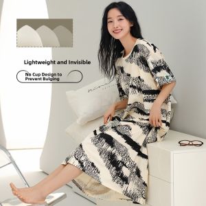 miiow | Pure Cotton Short Sleeve Dress Womens Nightgown Home Clothes With Chest Pad Anti-Bulge New 2025 Cat Person Summer Sleepwear