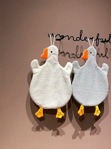Cute Goose Hanging Hand Towel Absorbent Kitchen & Bathroom Towel Goose-Shaped High-Density Fiber