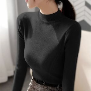 Black Mock-Neck Inner Sweater Womens Autumn Fancy Fashionable Sweater Long Sleeves Silm Bottoming Shirt Tops