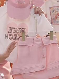 Bộ Đồ Mùa Hè Cho Bé Gái Áo Thun Cotton Phong Cách Hàn Quốc Màu Hồng Ngọt Ngào Thời Trang Bộ Váy Ngắn Tay Ngắn Cho Bé Gái