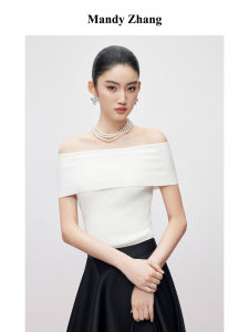 MANDY ZHANG | French Elegant Bow Off-the-shoulder White T-Shirt