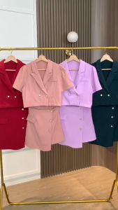 SET7315 Wavy Hem Skort & Crop Blazer Set