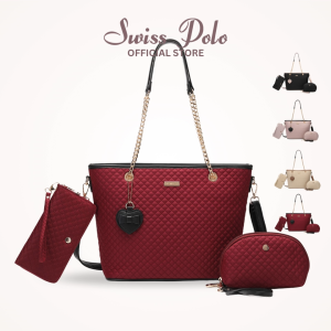 SWISS POLO Ladies Nylon 3 In 1 Pouch and Long Purse Set with Quilted Tote Bag - Multi Colour HHP 3876