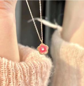 Fairy Pink Peach Blossom Necklace Women Girls INS Sweet Clavicle Chain Fashion Flower Pendant Jewelry Girlfriend Gift
