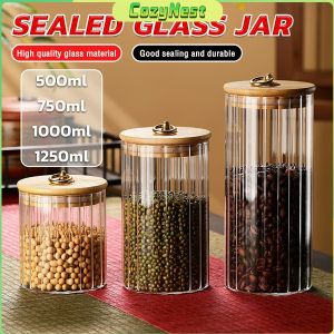 C.N. Canister Glass Food Container with Metal Ring Handle Kitchen Storage Organizer Jar
