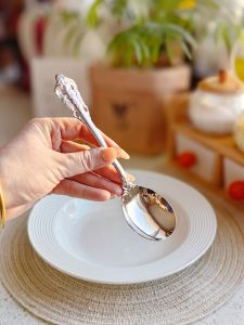 ช้อนกินอาหารแบบหัวกลม 304 สแตนเลส ช้อนตักซุป ช้อนผสมข้าว ช้อนตักซุป ช้อนตะวันตก จักรพรรดิ์ หัวกลม จักรพรรดิ์ จักรพรรดิ์