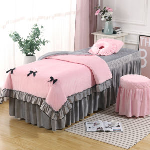 Pink Flocking Coral Velvet Bedding Set Four-Piece Crystal Velvet Luxury Salon Massage Bed Cover Duvet Quilt Blanket Sheet