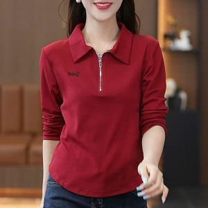 เสื้อยืดคอกลมแขนยาวฤดูใบไม้ร่วง 2025 เสื้อเชิ้ตแฟชั่นสำหรับผู้หญิง เสื้อผ้าทำงานสไตล์ยุโรปและอเมริกัน