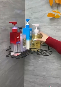 2PCS Toilet Organizer Kitchen Rack NO Rust Bathroom Corner Storage Hanging Shelf Rack traceless Wall-mounted Bathroom Accessories Set