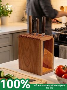 YANPU | Ventilated Drainable Double-sided Wooden Knife Holder Cherry Wood