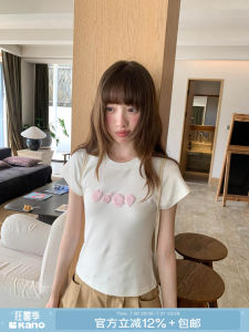 Letter Floral Round Neck Short Sleeve Slim T-shirt Thin