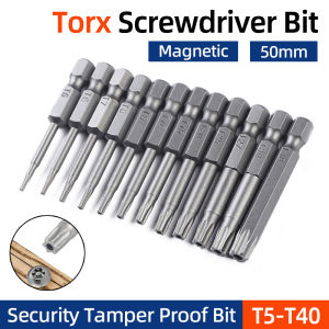 50mm Magnetic Torx Screwdriver Bit Set 1/4 Hex Shank Hollow Hole T5-T40 Security Tamper Bits Electric Drill Driver Hand Tools