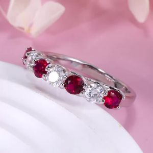 Pretty Beauty Sapphire/Emerald/Ruby Wedding Band Half Halo Gemstone Moissanite Ring for Women S925 Sterling Silver Fine Jewelry