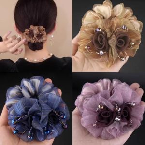 Rubber Band Headdress Flower Hair Rope Elegant Woman Updo Horse Tail Elastic Large Scrunchie  Hair Accessories for Women