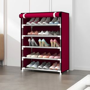 LOOGU 5 Layers Multifunctional Shoe Rack Organizer Stainless Steel Home Use Simple Shoe Cabinet Colorful Dustproof Floor Shoe Hat Rack