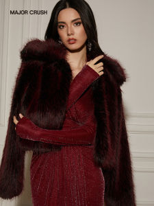 Wine Red Eco Fur Coat Thick Luxury Fashionable