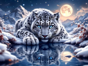 Huacan New Arrivals Diamond Painting Leopard Moon Diamond Mosaic Animal Landscape Complete Kit Wall Decor