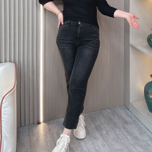 High Waist Straight Leg Jeans Womens Spring 2025 plus Size Loose Elastic Slimming Nine-Piece Pants Casual High Waist Jeans