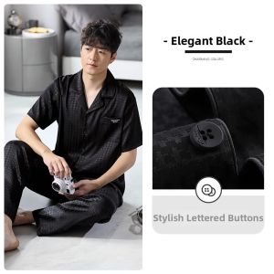 JIALEFEN | Mens Summer Silk-like Sleepwear Short Sleeve and Long Pants