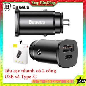 Tẩu sạc ô tô Baseus siêu nhanh 2 cổng 30w pd qc3.0 5a - Cốc sạc oto chống cháy nổ có led quick charge 3.0 xe hơi
