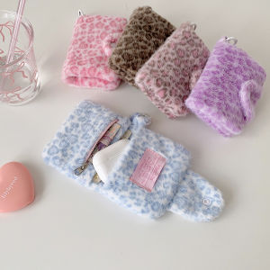 Winter INS Fashion Leopard Print Plush Snap Wallet Card Bag Cute Japanese Girl Pendant Coin Wallet Change Storage Bag Kids Gifts