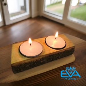Đế Đựng Nến Gỗ Tealight 2 Nến Trang Trí Decor Double Tea Light Holder Handmade Wooden Candles