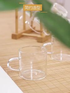 GIANXI แก้วทนความร้อนถังชาเครื่องแก้วใสถ้วยกาแฟเอสเพรสโซ่นำกลับมาใช้ใหม่ถ้วยท่องเที่ยวกลางแจ้งพร้อมที่จับแก้วกันร้อน 130ML * 2