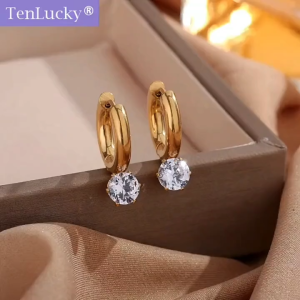 TenLucky French Style Vintage Zircon Ear Clip Earrings for Women Female Womens Korean Simple Temperamental Earrings
