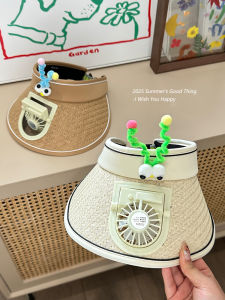 Summer Womens Hat with Fan Empty Top Sunshade Beach Travel Anti-Uv Sun Hat Casual Style Outdoor Cap Breathable Material