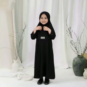 GAMIS ABAYA ANAK FREE HIJAB MODEL KERUT TALI PINGGANG PREASI KANCING TANGAN BAHAN JERSEY PREMIUM LEMBUT ADEM USIA 0-12 TAHUN TERBAEU