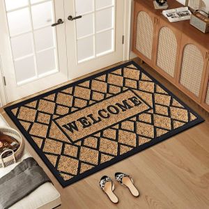 VIKAMA Beige Black Cowhide Salutations Welcome Mat Animal Pattern Grip Backed Entryway Carpet Country Floor Padding Decor Soft