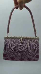 [ Woosilver ] Túi Cườm Vintage Tím Hoa Văn Đan Chéo – Secondhand – TX371