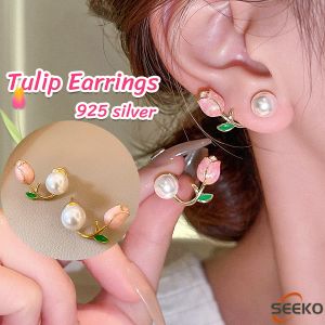 Seeko Korean Vintage Tulip Earrings Jewelry Accessories Women 925 silver