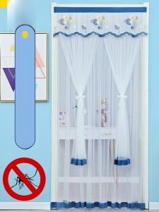 ม่านประตูลูกไม้ป้องกันยุงแบบไม่ต้องเจาะ ครึ่งตัว สำหรับห้องนอนและครัว ผ้าไนลอน ฤดูร้อน 2021 ดีไซน์ใหม่ ม่านกาว