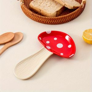 KEMORELA 1PCS Ceramic Spoon Rest High Temperature Resistant Mushroom Exquisite And Cute Spoon Plates for House Warming Gift