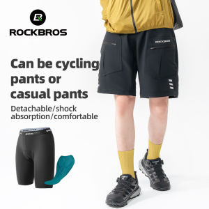 ROCKBROS quần đùi đạp xe cho nam có thể tháo rời 4D Padding đồ lót chống sốc thoải mái MTB xe đạp đường trường 1/2 quần thoáng khí mồ hôi cho hikking chạy tập thể dục cầu lông