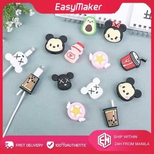 USB Charing Line Protective Cover Cute Cable Protector Silicone Cartoon Date Cord Protector 3D Anti-Break Cable Cord Protector Winder Cover for All Phone Random Color Phone Accessories
