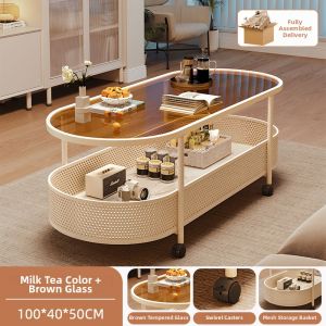 HM | Mobile Side Table Cream Style Compact Design Storage Cart
