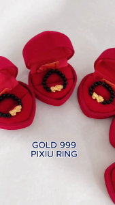 Emas 999 Cincin | Gold 999 Pixiu with Black Agate Beads Ring RP01+