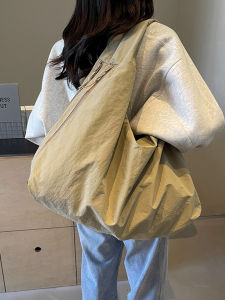 Casual Canvas Tote Bag Womens Large Capacity Handbag Solid Color Underarm Bag Commuter Single Shoulder Bag Fashionable Korean Style