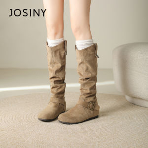 Josiny | Retro Maltade Winter Dress-Compatible Slouch Boots Flat Long Boots