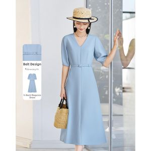 Misoshine | Spring Fashion Simple Casual V-Neck Waist-Fitted Dress
