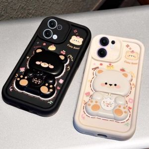 New Phone Case OPPO Reno13 F Reno13 Pro 12F 11F 10 Pro + Plus 5G 4G Hot Cartoon Fashion Trendy Anti-shock Soft Casing with Cute Bear Mirror 360° Rotation Bracket 2025