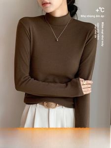 MiiOW | Áo sơ mi lót lông cừu dày dài tay cổ cao dành cho nữ MiiOW Cat Person Áo sơ mi mùa đông màu nâu cao cấp thời trang công sở