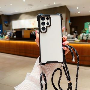 S26 Ultra Case Shockproof For Samsung Galaxy S25 FE S23 S24 Plus Crossbody Lanyard Cord Four Corner Plastic Clear Strap Cover