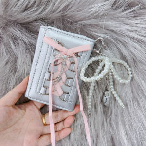 Ballet Wind Original Knot Wallet Womens Short Coin Purse Button Three Fold PU Card Holder Button Style Spring 2024