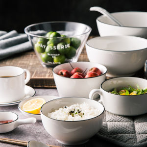 Cute Japanese Style Ceramic Bowl Microwave Safe Single Pack Dinnerware Set Personalized Breakfast Bowl Home Use