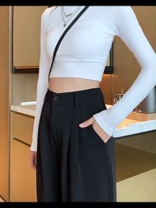 High Waisted Loose Straight Leg Casual Suit Floor Length Pants Wide Leg Pants For Women