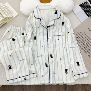 M-5XL Loose Nightwear Woman Fall Two Piece Lounge Set Plus Size Polka Dot Sleepwear Cozy and Breathable Fabric Pajama Set